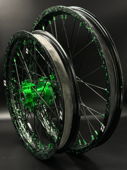 Surron Light Bee Wheels 16/19 Black/Green (Paint Splat)