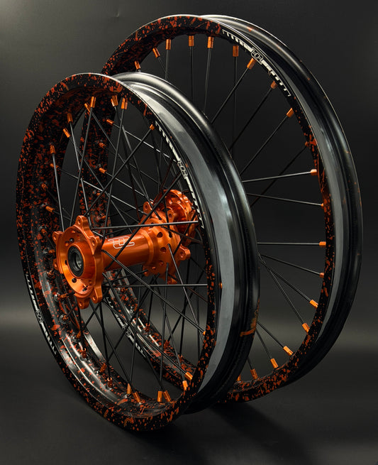 Surron Ultra Bee Wheels 18/21 Black/Orange Paint Splat